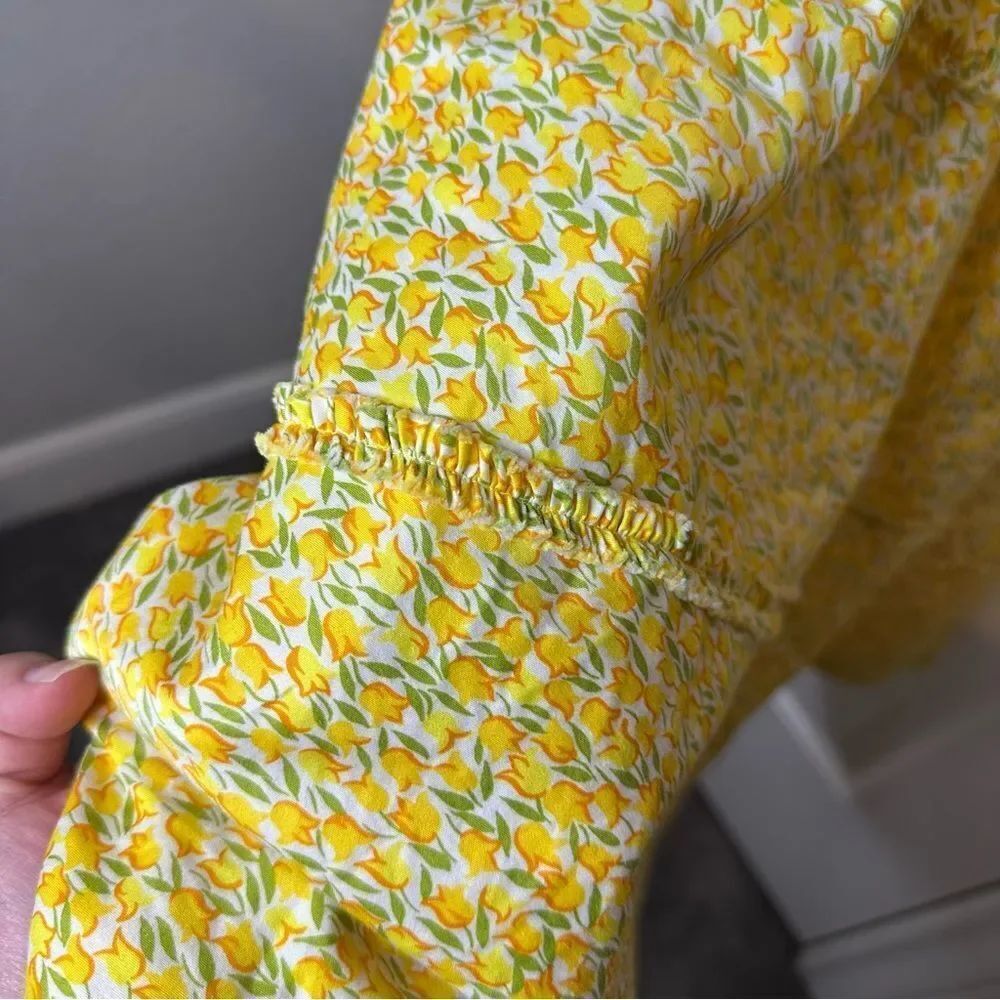 Y2K Liz Claiborne Yellow White Tulip Floral Print Tiered Ruffle Midi Dress Sz 6 - Picture 5 of 9